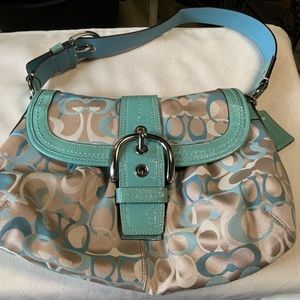 Coach shoulder teal and tan